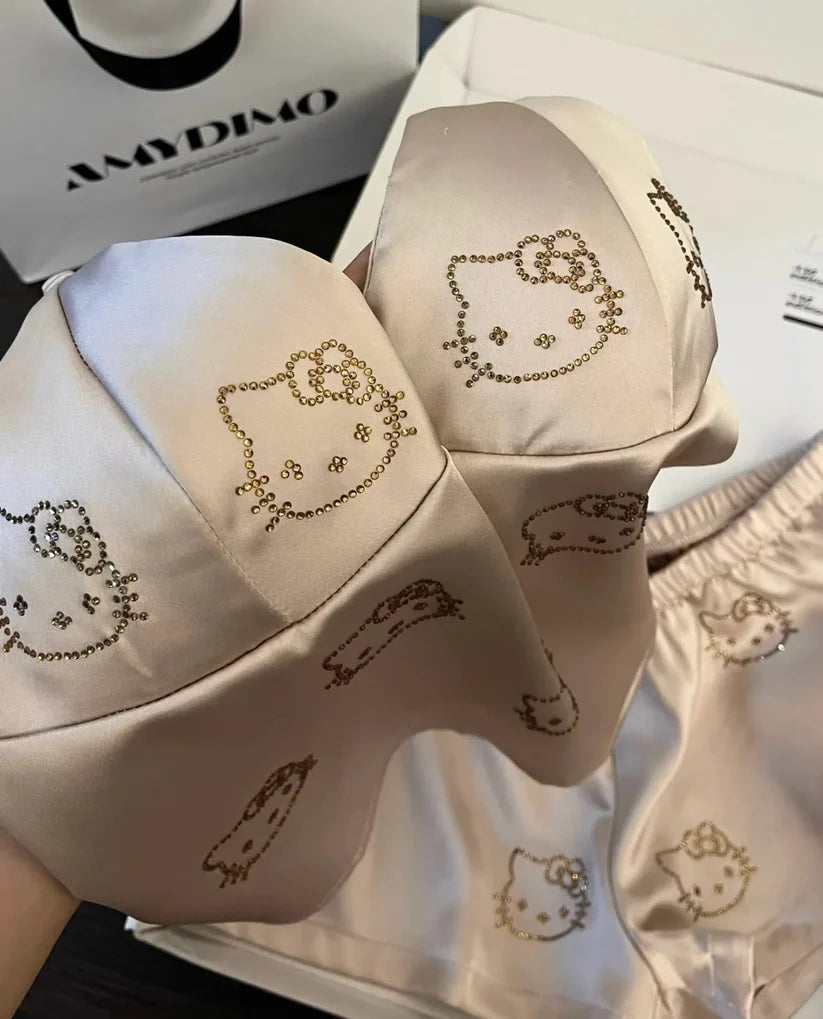 Hellokitty Champagne Premium Satin 2 Piece Silky Set