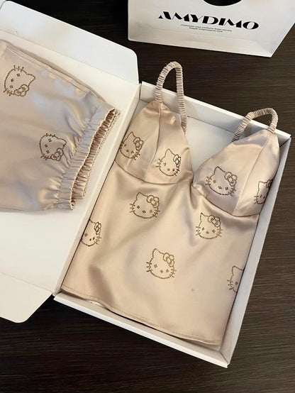 Hellokitty Champagne Premium Satin 2 Piece Silky Set
